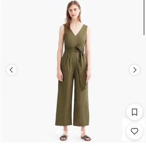 JCrew Olive Green Wrap Tie Jumpsuit in Poplin Size 0